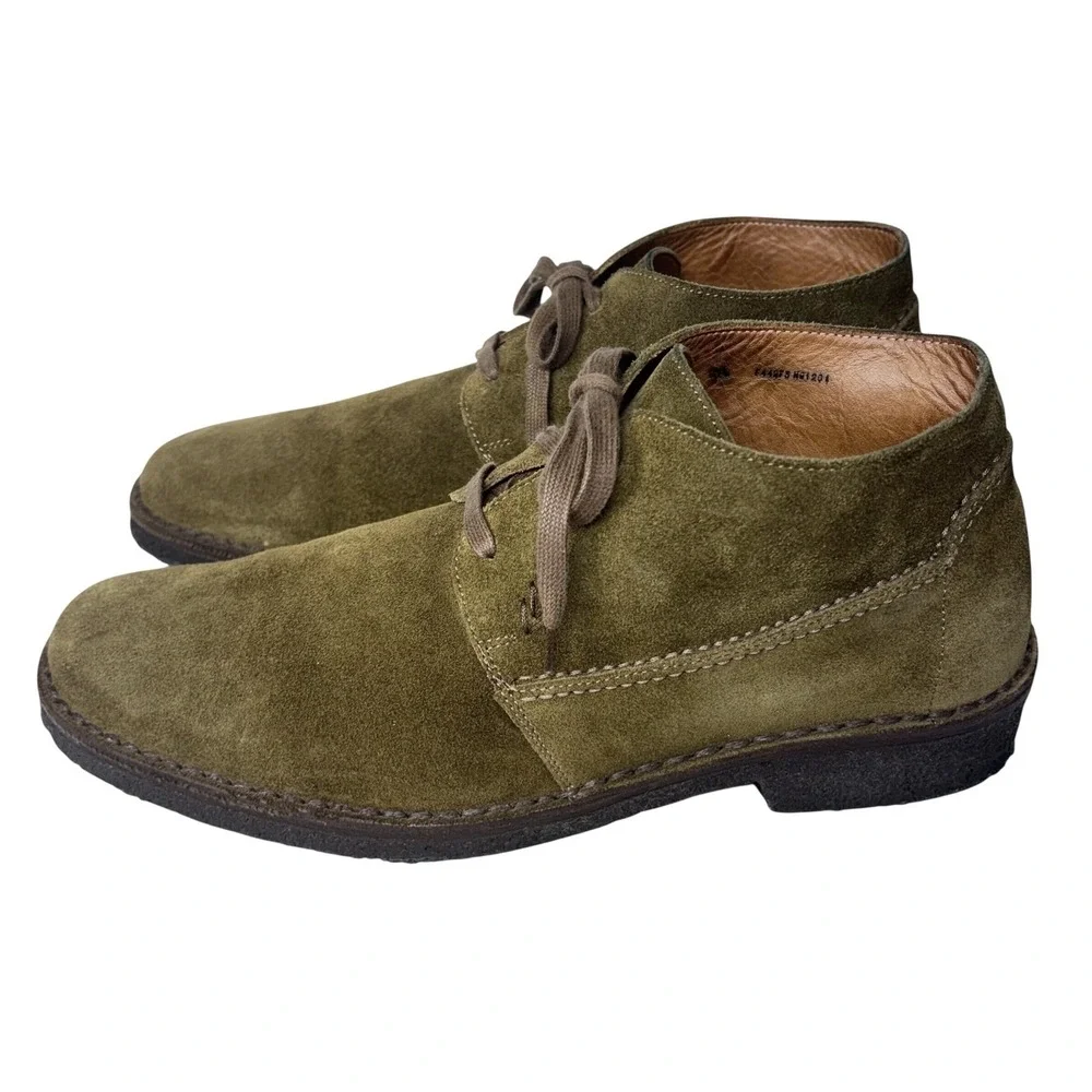 John Varvatos Chukka Boots Suede Green Lace Up Handmade ITALY Mens 10.5 RARE
